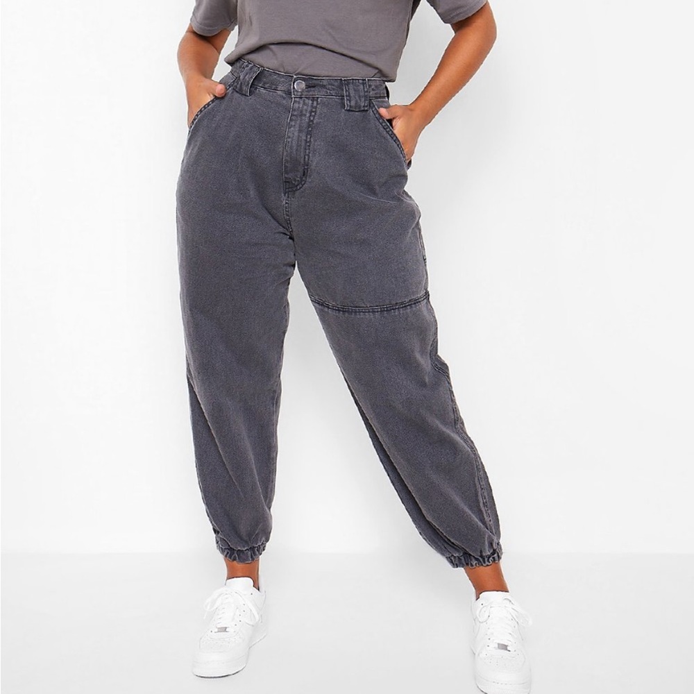 NWT BOOHOO BLUE Mid Rise Utility Denim Joggers | Size: US 18